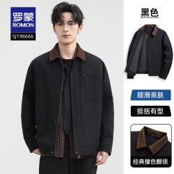 罗蒙 男士复古撞色翻领短款底特律夹克2026秋季新款工装休闲外套男