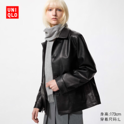 优衣库 仿皮宽松衬衫式茄克女装男装/外套夹克487846 09 黑色 S