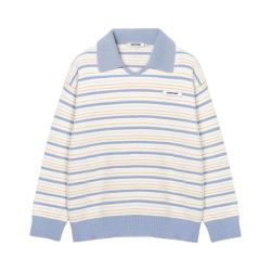 CANOTWAIT_ 陈伟霆仿貂条纹POLO领毛衣