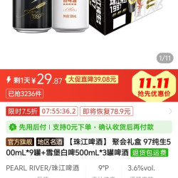 珠江啤酒 聚会礼盒 97纯生500mL*9罐+雪堡白啤500mL*3罐啤酒