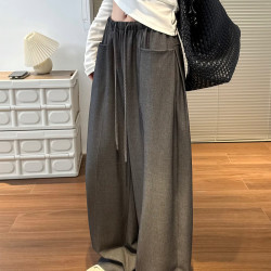 颜佟 灰色阔腿裤女2026春秋新款高腰垂感天丝羊毛直筒裤宽松休闲西装裤