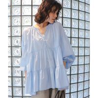 titivate 女装 宽松A字 棉质波点荷叶边罩衫 半透