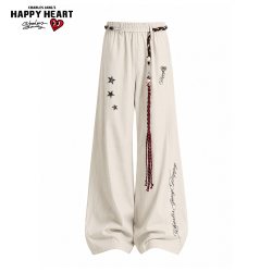 CHARLES JANG'S HAPPY HEART 美式腰绳配饰裤子男女款春秋夏季潮流百搭直筒休闲长裤
