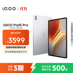 iQOO Pad5 Pro 13.0英寸 Android 平板电脑 (2.8-3.2K、天玑 9400+、12GB、256GB、WiFi版、银翼)