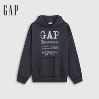 Gap 美式潮流印花连帽加绒宽松卫衣