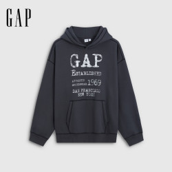 Gap 美式潮流印花连帽加绒宽松卫衣