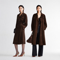 VERO MODA 风衣女2026秋季新款巴恩风棕色哑光仿绒面外套326321008