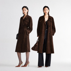 VERO MODA 风衣女2026秋季新款巴恩风棕色哑光仿绒面外套326321008