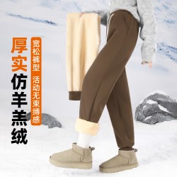 雪中飞 棉裤女秋冬加绒加厚26新款保暖外穿运动卫裤仿羊羔绒裤子PC