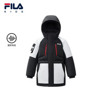 FILA斐乐 儿童中长款连帽羽绒服 深黑 130