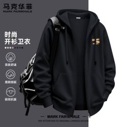 马克华菲 2026新款连帽开衫卫衣男款黑色印花宽松休闲百搭潮流外套
