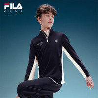 FILA斐乐 儿童半开襟立领长袖T恤 深黑 150