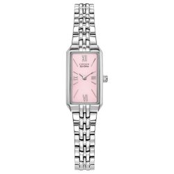 西铁城 女式 Eco-Drive 经典连衣裙 Corso 不锈钢矩形手表,粉色表盘,风格:EG2691-57X