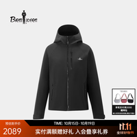 比音勒芬 2026秋冬新款女休闲户外拒水耐磨防风连帽软壳外套 07黑色 XS