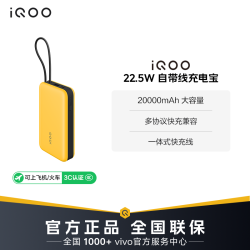 iQOO 自带线充电宝 22.5W移动电源20000毫安