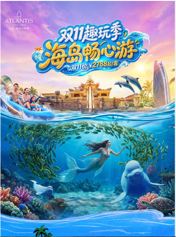 三亚亚特兰蒂斯海景房2晚含早+畅玩双园+可选正餐套餐+度假区丰富玩乐
