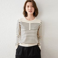 法式复古条纹针织衫女秋冬新款毛衣韩版宽松减龄内搭保暖打底毛衫