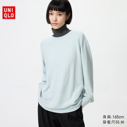 迷你真维斯 柔软针织摇粒绒圆领套头衫/长袖优衣库女装抓绒T恤479609 487592