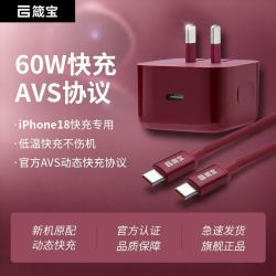 箴宝 60W 氮化镓 AVS 超级快充充电器 适配iPhone 18/17/16/15 勃艮第红