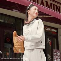 乔丹 运动卫衣女士春季宽松透气舒适潮流运动长袖圆领套头短款针织卫衣