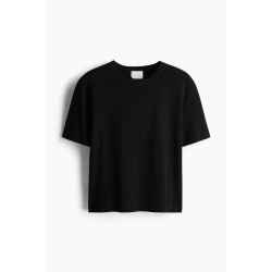 H&M HM女装T恤夏季细密针织简约时尚圆领内搭气质打底衫1260796