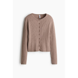 H&M HM女装毛针织衫绞花针织开衫长袖圆领粗针时尚气质上衣1354431
