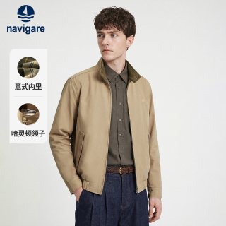 20日20点：navigare 小帆船卡其色哈灵顿夹克男士短款外套上衣