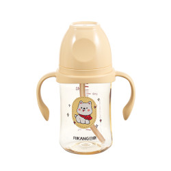 日康 吸管奶瓶PPSU儿童 奶宽口径带手柄300ml