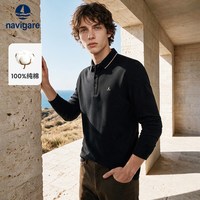 navigare [华夫格]Navigare小帆船黑色纯棉长袖polo衫男士t恤