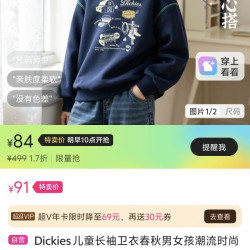 Dickies 儿童长袖卫衣春秋男女孩潮流时尚休闲百搭连帽上衣中大童舒适童装