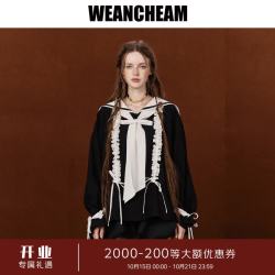 WEancheAM 未未姆2026秋新款蝴蝶结系带学院上衣女海军领宽松长袖 黑色 M