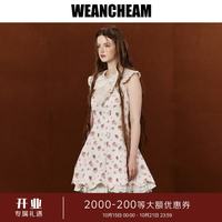 WEancheAM 未未姆2026秋新款碎花蝴蝶结古董连衣裙娃娃领无袖收腰 米色 S