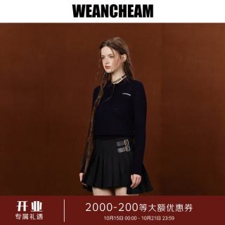 WEancheAM 未未姆 2026秋新款打底polo针织上衣翻领修身长袖女 藏青色 均码