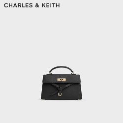 CHARLES & KEITH CHARLES&KEITH荔枝纹领结包手提斜挎小方包包女包2026新款生日礼物CK2-50701691 Black黑色 S