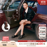 真美诗 Joy&peace）自由诗歌3.0新款2026秋季水洗牛皮复古英伦小皮鞋乐福鞋女 黑色  37