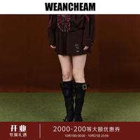 WEancheAM 未未姆 2026秋新款松弛复古格纹半裙女士短裙手工刺绣 深棕色 L