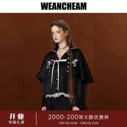 WEancheAM 未未姆2026秋新款魔法斗篷海军领衬衫女蝴蝶结蕾丝下摆 黑色 L