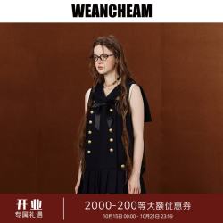 WEancheAM 未未姆 2026秋新款双排扣学院背心裙女格纹无袖连衣裙 藏青色 M