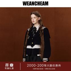 WEancheAM 未未姆 2026秋新款假两件海军领学院外套女红格纹裁剪 藏青色 M