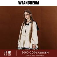 WEancheAM 未未姆 2026秋新款经典海军领学院连衣裙蝴蝶结木耳边 白色 L