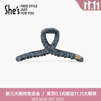 茜子 复古花纹桑蚕丝抓夹大号发夹后脑勺鲨鱼夹发抓发饰生日礼物女 藏蓝色大号C0