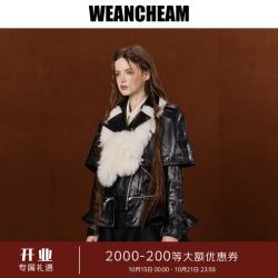 WEancheAM 未未姆 2026秋新款斗篷真毛皮衣肩片拉链外套荷叶下摆 黑色 M