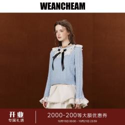 WEancheAM 未未姆 2026秋新款蝴蝶结fafa蕾丝毛衣女士针织衫上衣 蓝色 M