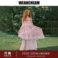 WEancheAM 未未姆度假系列新款渐变蛋糕吊带连衣裙串珠 粉色 S