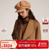 TEASEL及适「晚宴惊鸿」大翻领轻盈保暖短款系带纯羊绒大衣女 金驼色（100%羊绒） M （72小时内发货）