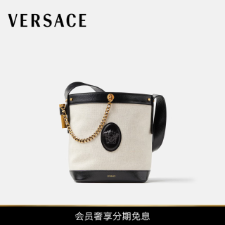 VERSACE 男女同款Pivot小号帆布水桶包 2K00J-黑色+米色 常规