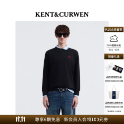 KENT&CURWEN 玫瑰系列26秋冬新品男士纯棉刺绣正肩长袖T恤 黑色99 M