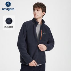 navigare 小帆船黑色立领夹克男士抓绒外套开衫上衣