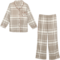 红豆居家 女士加厚纯棉磨毛格纹家居服套装 奶糖棕 2XL