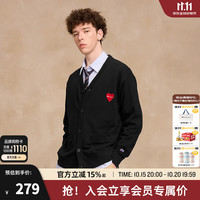 Champion 冠军秋季外套卫衣男女士新款情侣休闲V领开衫爱心刺绣上衣 黑色 XL